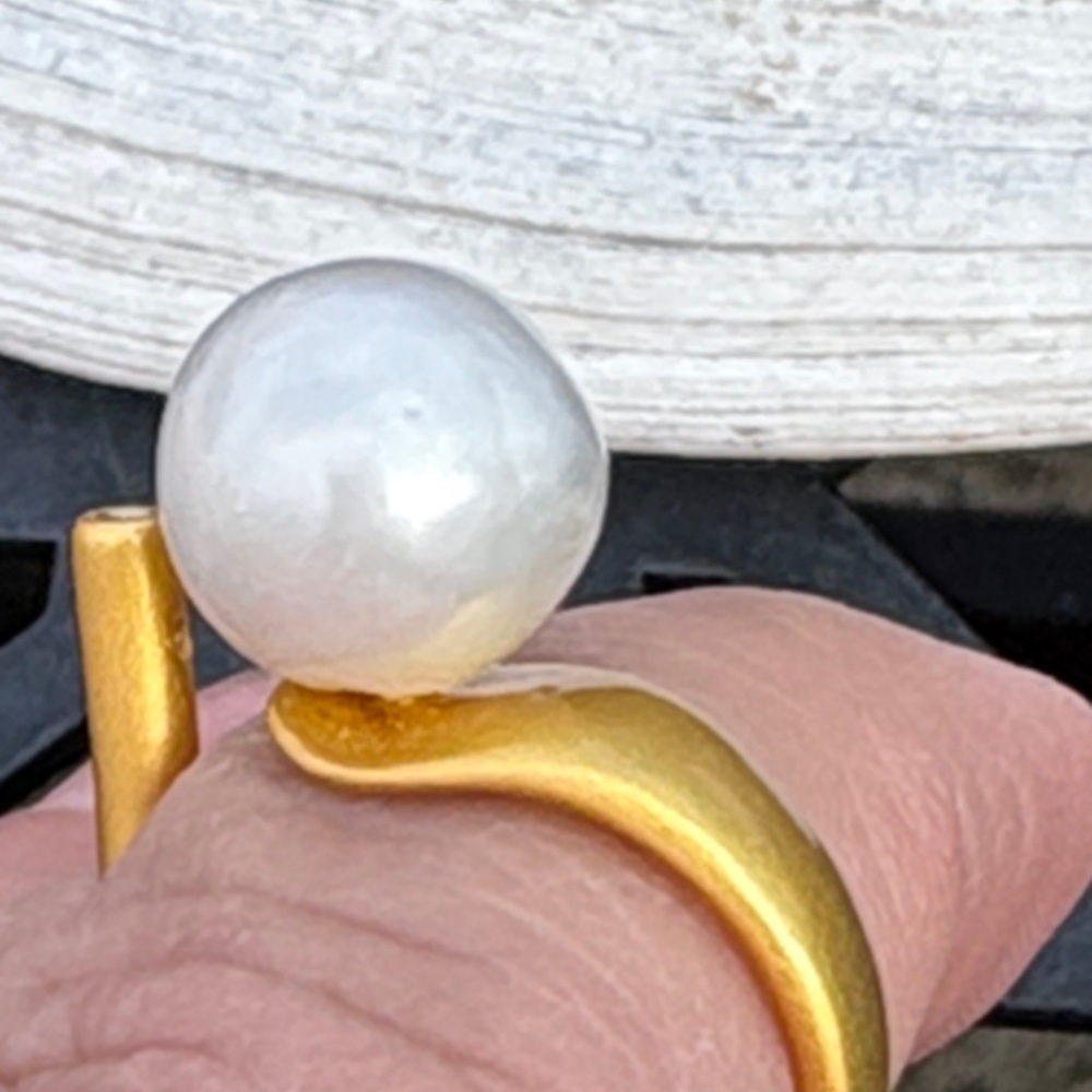 Mid Century Style Satin Finish 10mm White Pearl Abstract Ring Sterling Sz 6-7 - Picture 12 of 12